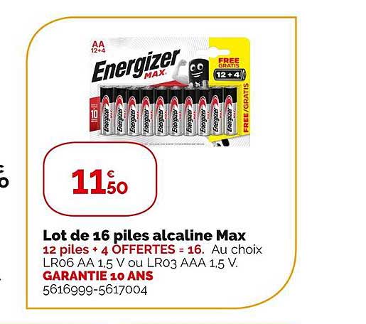 lot de 16 piles alcaline max energizer