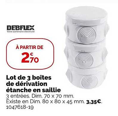 lot de 3 boîtes de dérivation étanche en saillie debflex