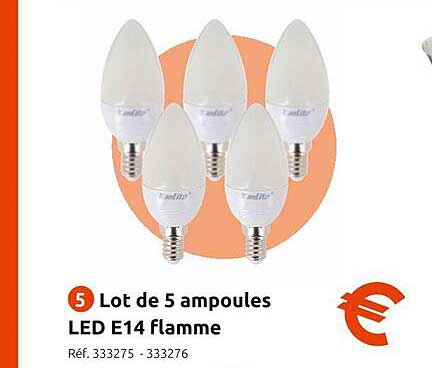 lot de 5 ampoules led e14 flamme