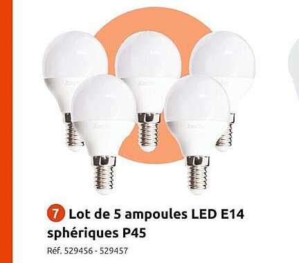 lot de 5 ampoules led e14 sphériques p45