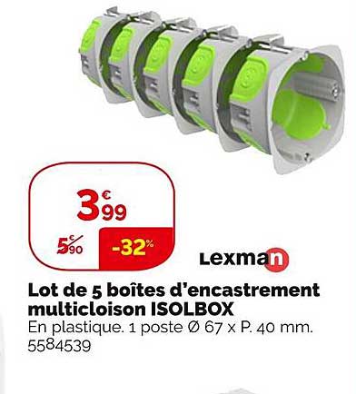 lot de 5 boîtes d'encastrement multicloison isolbox lexman