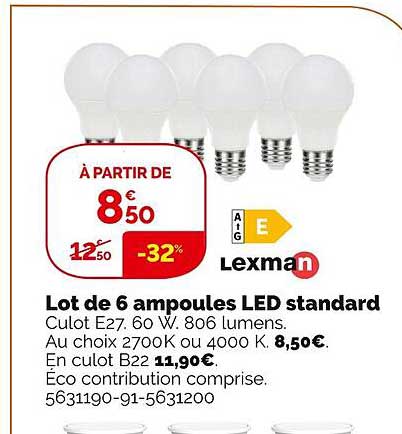 Lot De 6 Ampoules Led Standard Lexman