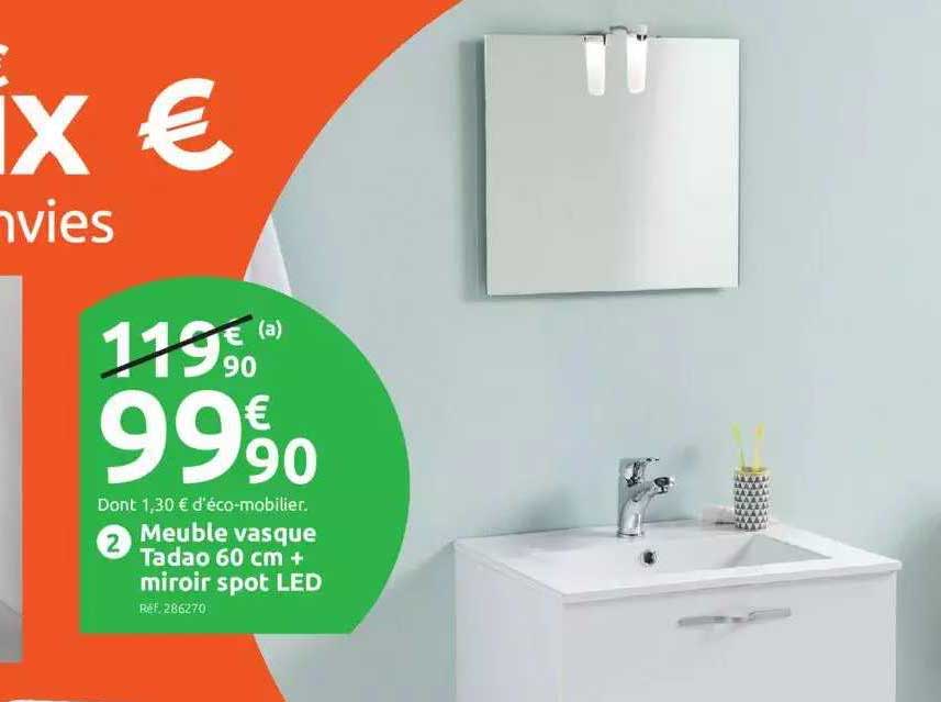 Meuble Vasque Tadao 60 Cm + Miroir Spot Led