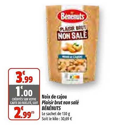 noix de cajou plaisir brut non salé bénénuts