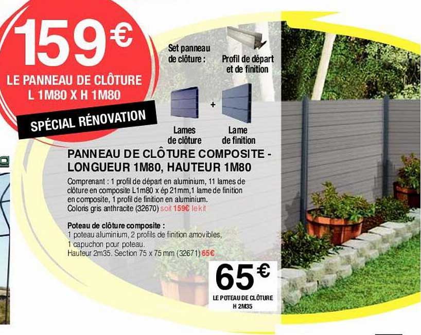 panneau de clôture composite - longueur 1m80, hauteur 1m80