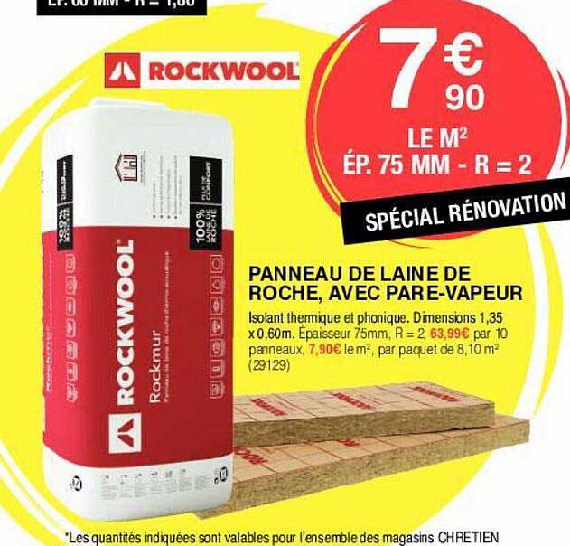 panneau de laine de roche, avec pare-vapeur rockwool
