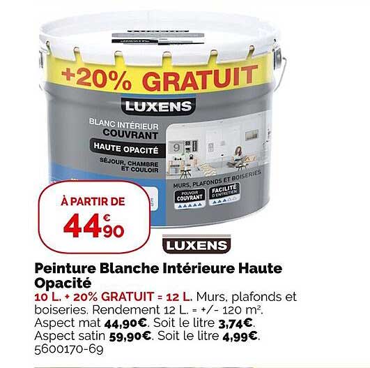 peinture blanche intérieure haute opacité luxens