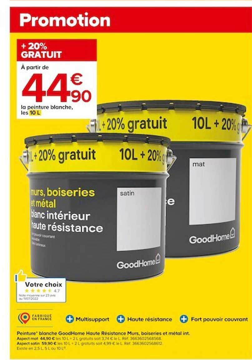 peinture blanches goodhome haute résistance murs, boiseries et métal 30l