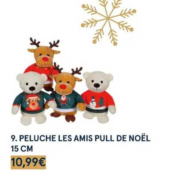 peluche les amis pull de noël 15 cm