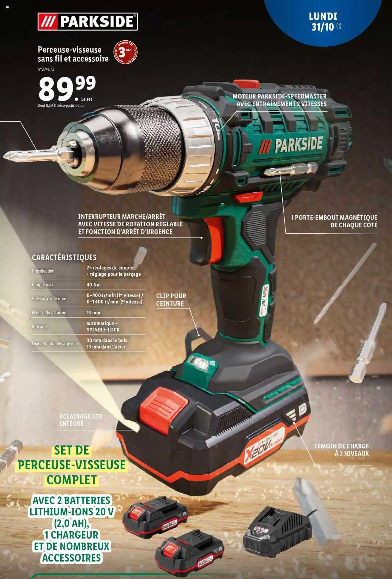 Perceuse-visseuse Sans Fil Et Accessoire Parkside