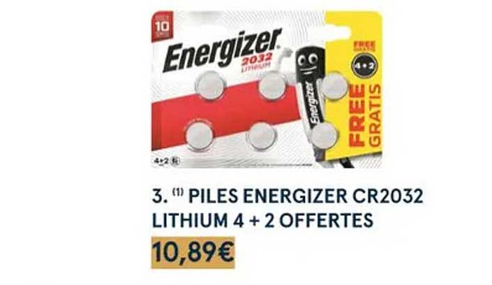 Piles Energizer Cr2032 Lithium + 2 Offertes