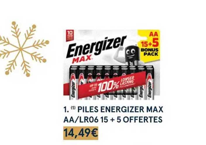 piles energizer max aa-lr06 15 + 5 offertes