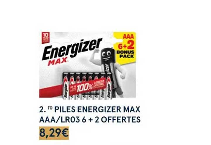 piles energizer max aaa-lr03 6 + 2 offertes