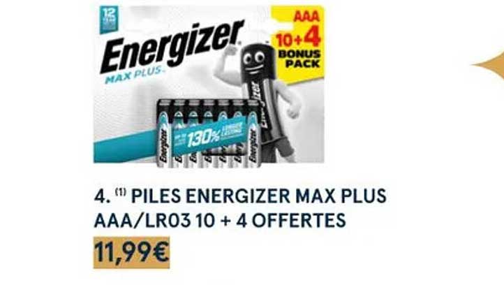 piles energizer max plus aaa-lr03 10 + 4 offertes