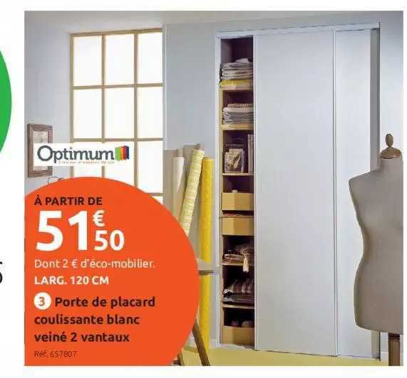 porte de placard coulissante blanc veiné 2 vantaux optimum