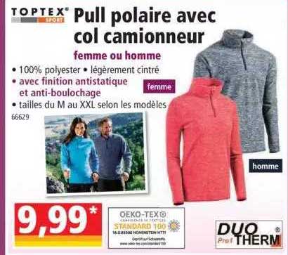 pull polaire avec col camionneur femme ou homme toptex sport