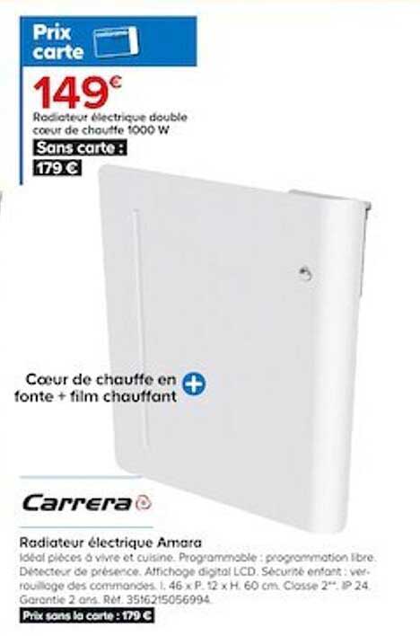 radiateur électrique double coeur de chauffe 1000w amara carrera