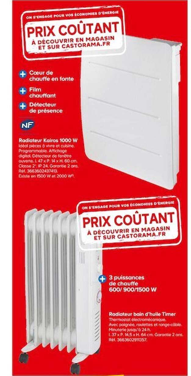 radiateur kairos 1000 w, radiateur bain d'huile timer