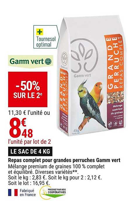 repas complet pour grandes perruches gamm vert