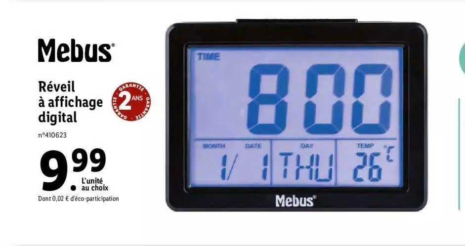 réveil à affichage digital mebus