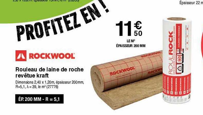 rouleau de laine de roche revêtue kraft rockwool