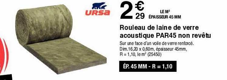 rouleau de laine de verre acoustique par45 non revêtu ursa