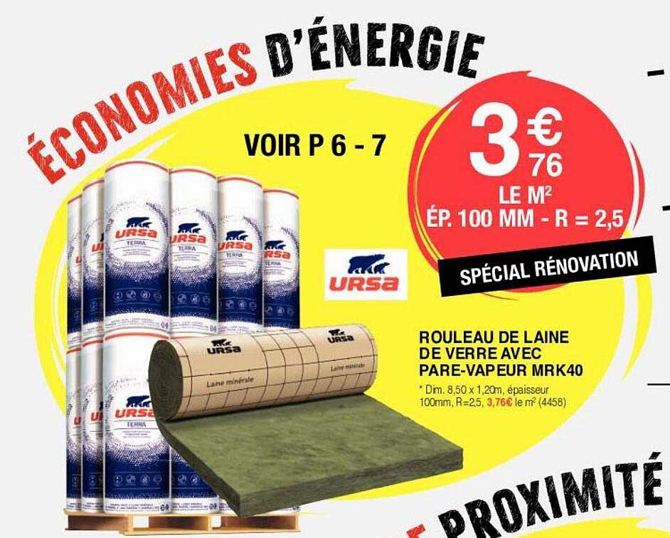 rouleau de laine de verre avec pare-vapeur mrk40 ursa