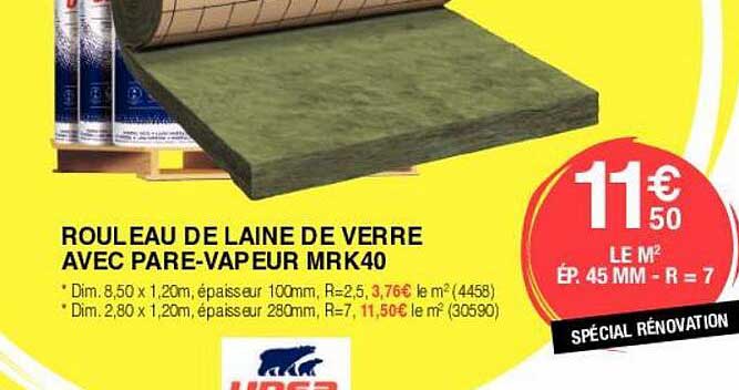 rouleau de laine de verre avec pare-vapeur mrk40 ursa