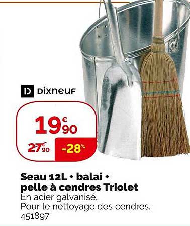 seau 12l + balai + pelle à cendres triolet dixneuf