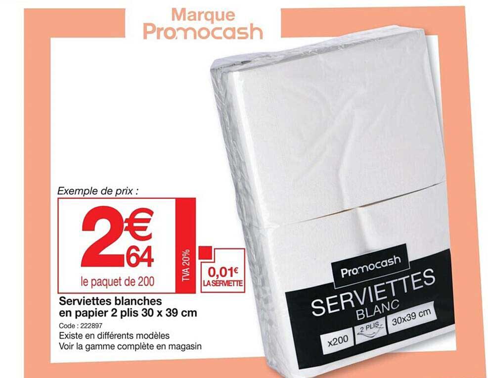 serviettes blanches en papier 2 plis 30 x 39 cm