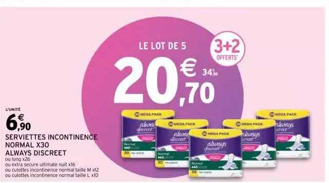 serviettes incontinence normal x30 always discreet
