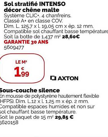 sol stratifié intenso décor chêne malte, sous-couche silence axton