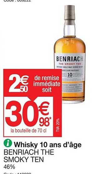 whisky 10 ans d'âge benriach the smoky ten