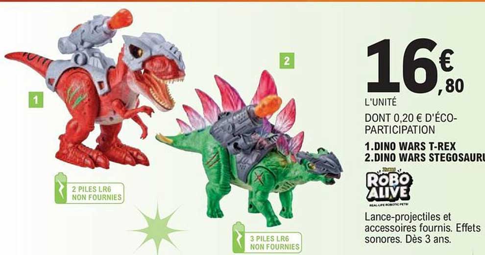 1. dino wars t-rex 2. dino wars stegosaurus robo alive