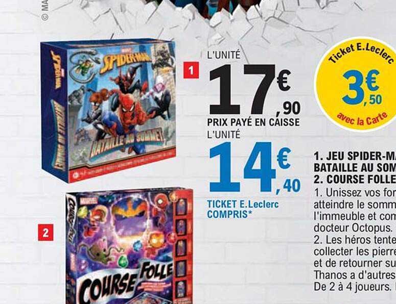 1. jeu spider-man bataille au sommet 2. course folle