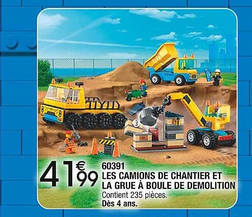 60391 les camions de chantier et la grue à boule de demolition
