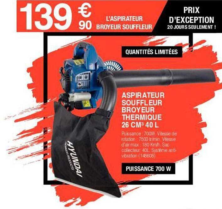 aspirateur souffleur broyeur thermique 26 cm3 40l
