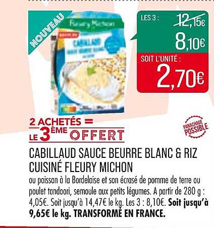 cabillaud sauce beurre blanc & riz cuisiné fleury michon