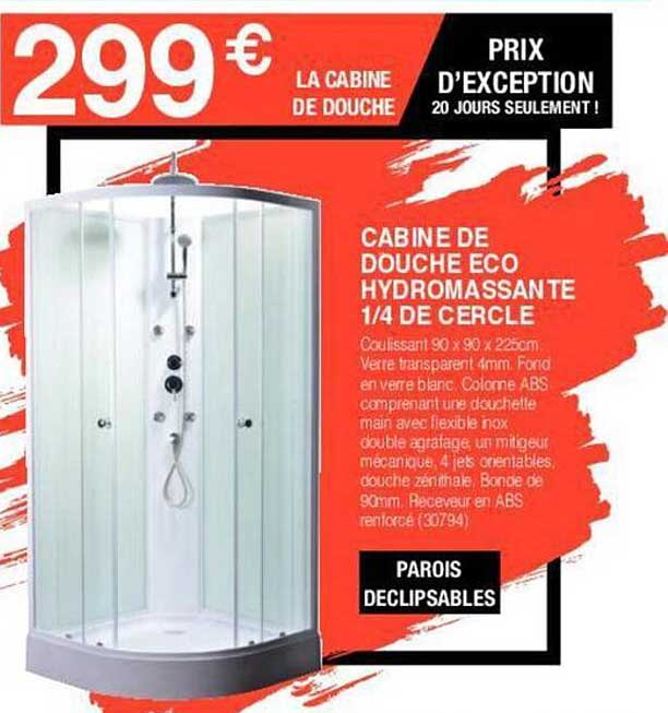 cabine de douche eco hydromassante 1/4 de cercle