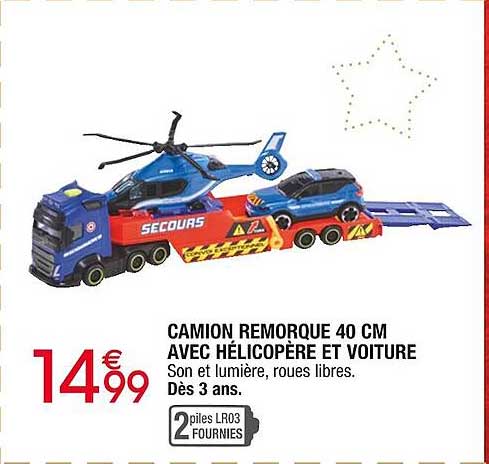 Camion Remorque 40 Cm Avec Hélicoptère Et Voiture