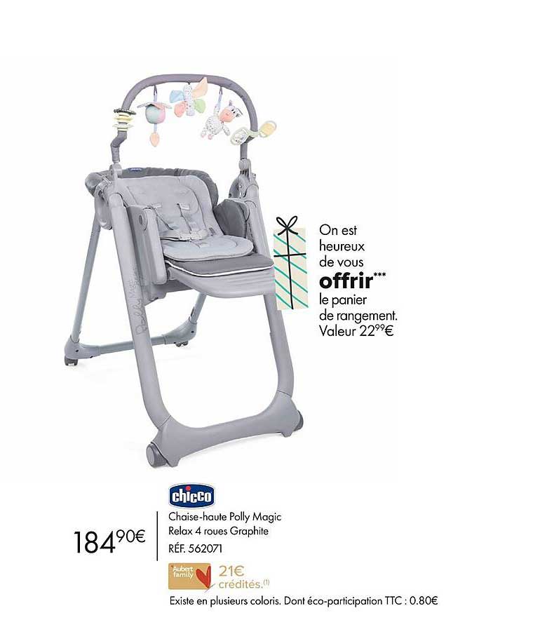 chicco chaise-haute polly magic  relax 4 roues graphite
