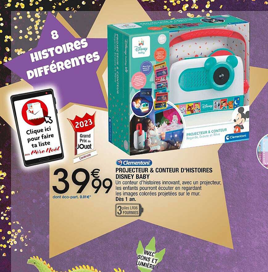 clementoni projecteur & conteur d'histoires disney baby