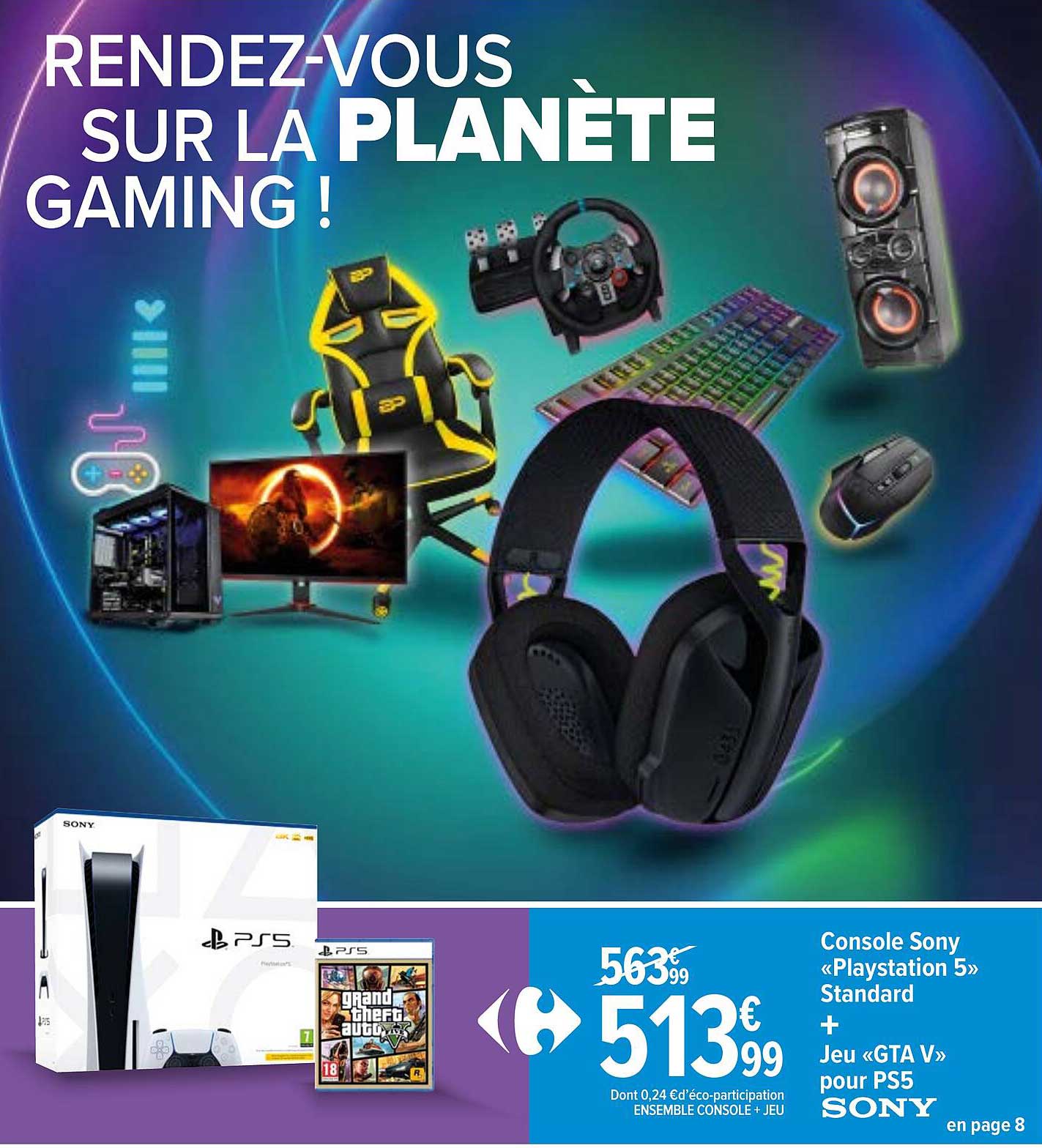 console sony "playstation 5" standard + jeu "gta v" pour ps5 sony