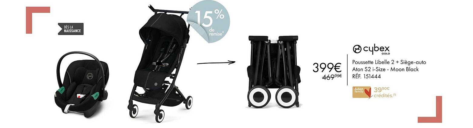 cybex poussette libelle 2 + siège-auto aton s2 i-size - moon black