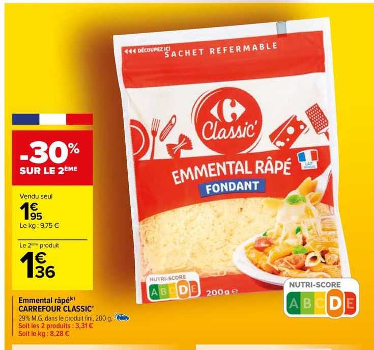 Emmental Râpé Carrefour Classic -30% Sur Le 2ème