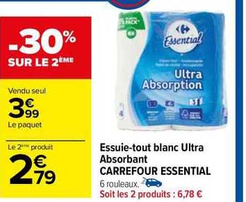 essuie-tout blanc ultra absorbant carrefour essential