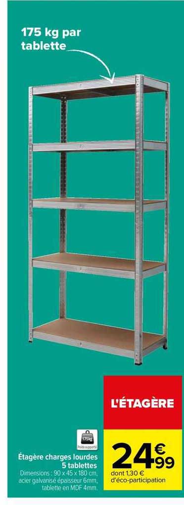 étagère charges lourdes 5 tablettes