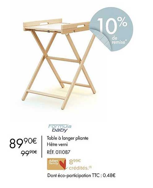 formula baby table à langer pliante hêtre verni
