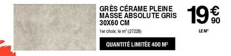 grès cérame pleine masse absolute gris 30x60 cm