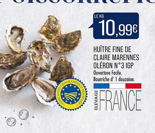 huître fine de claire marennes oléron n°3 igp